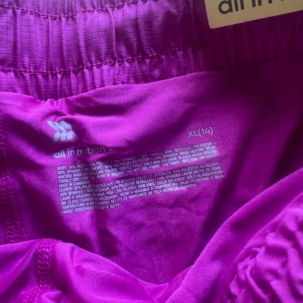 NWT All in Motion Girls Size XL 14 Shorts Drawstring Purple Liner No Pockets - Picture 2 of 4